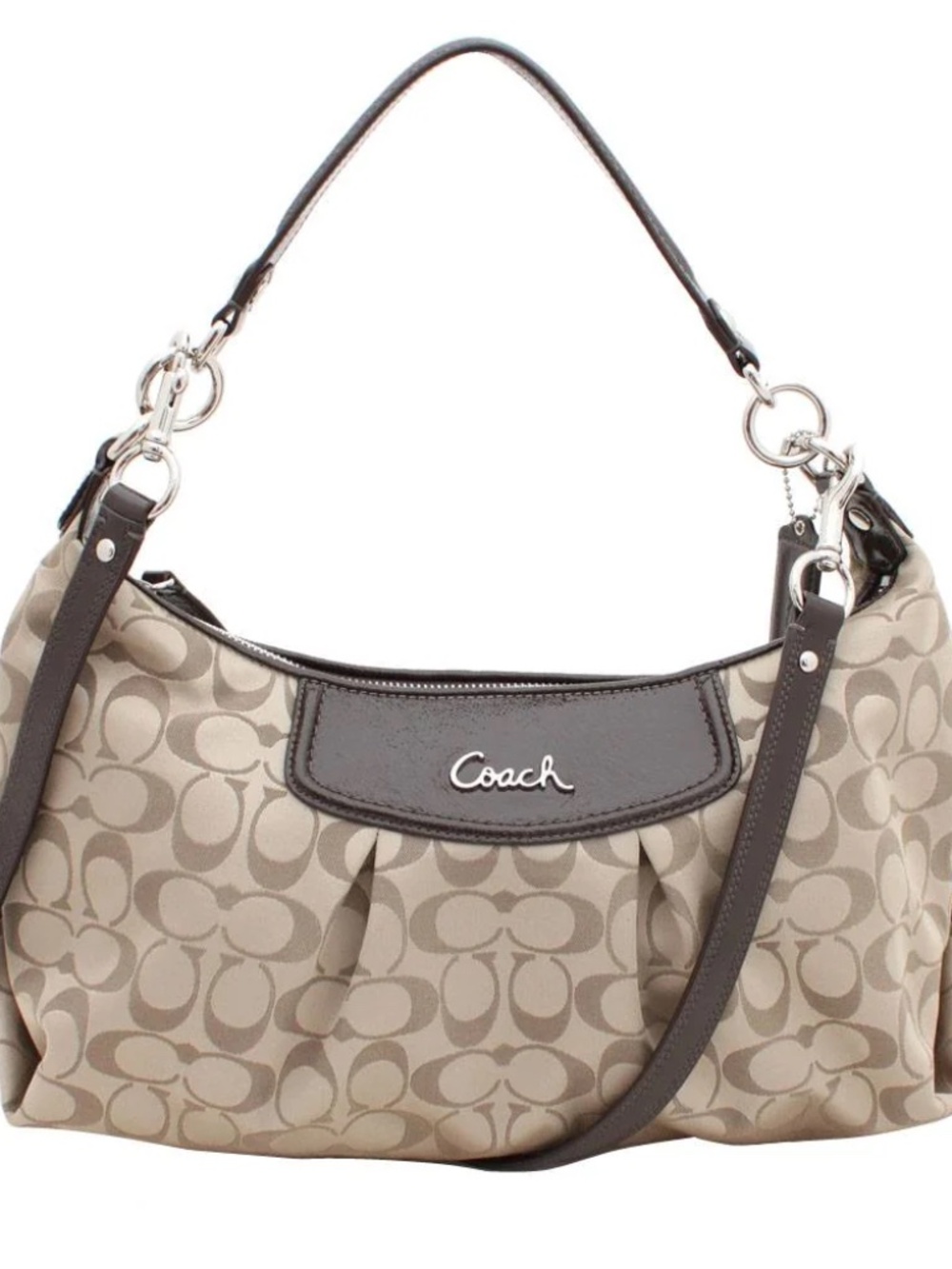 NWT Coach Ashley Signature Convertible Hobo Bag Khaki Mahogany F19766